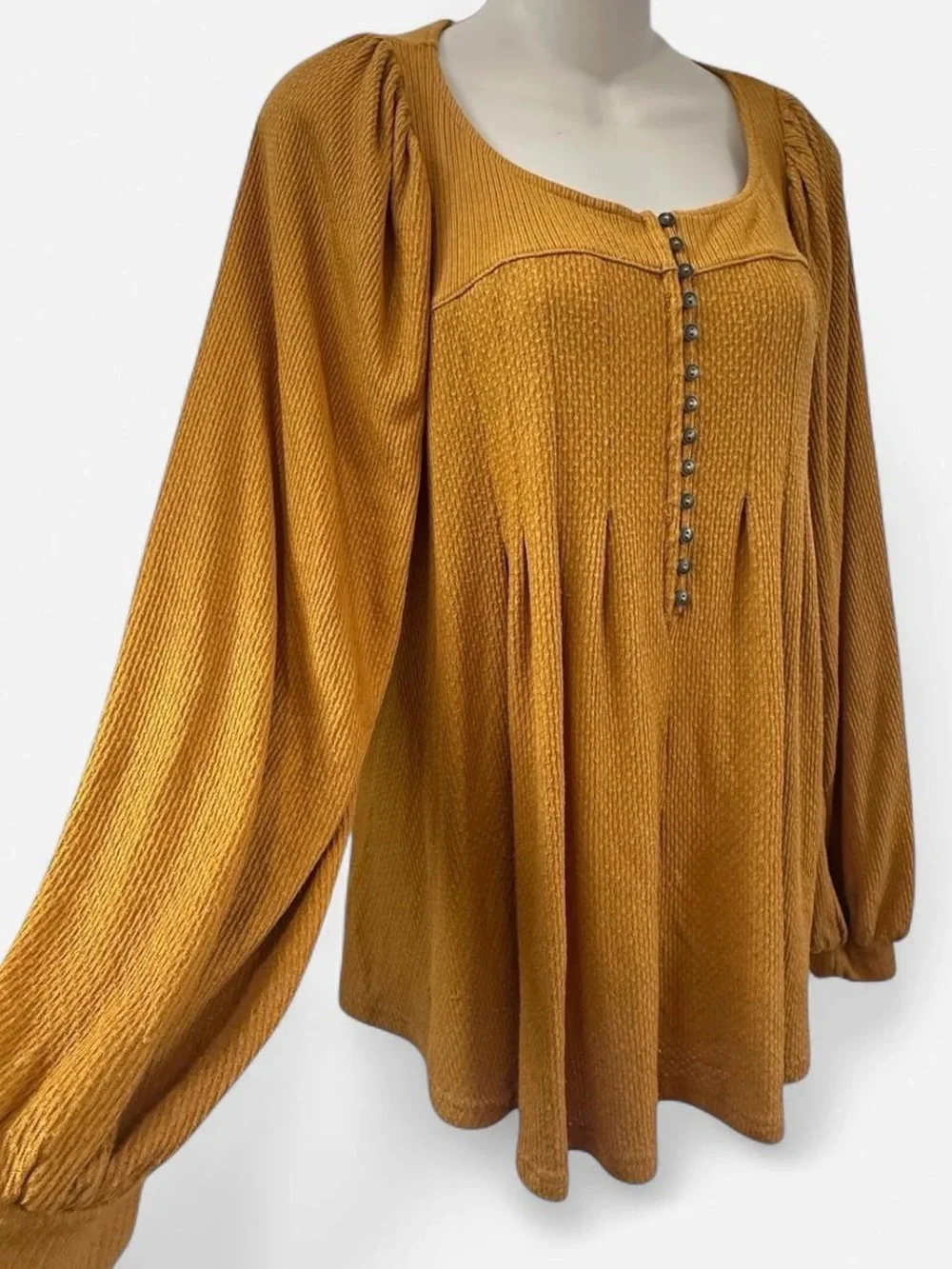 Free People Devin Rustic Yellow Billowy Boho Peasant Top sz M